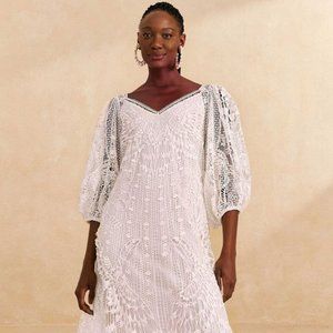FARM RIO Off-White Guipure Midi Dress